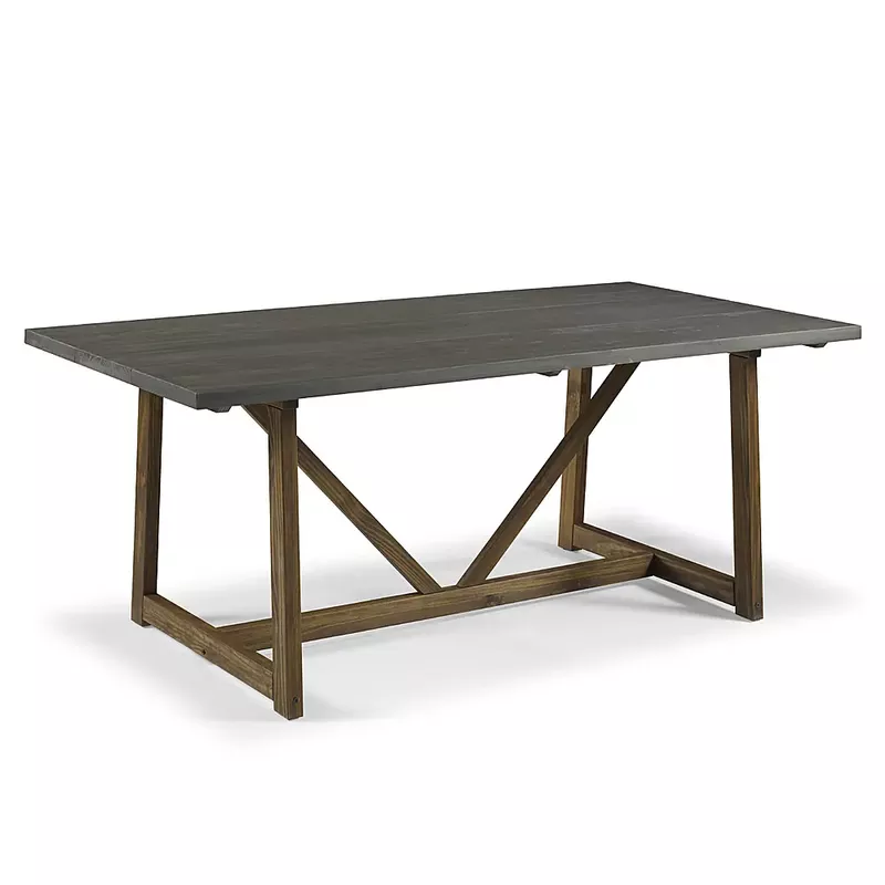 Walker Edison - 72" Farmhouse Trestle Solid Wood Dining Table - Gray