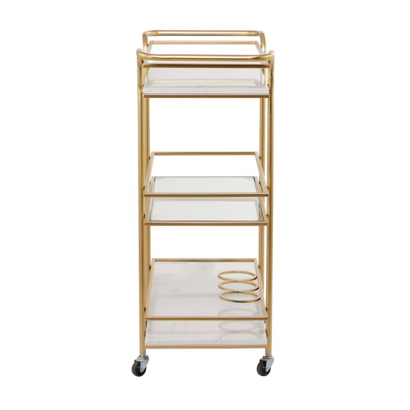 Gold Marble Glam Bar Cart - 27 x 13 x 33 - Kitchen Cart - Wood - Gold