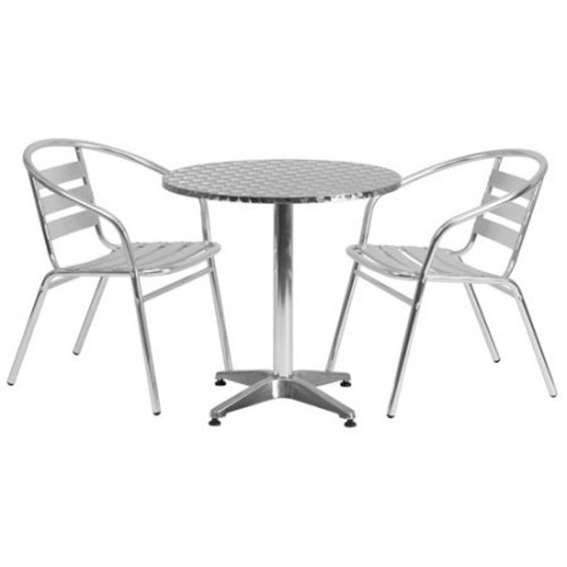 Flash Furniture 27.5'' Round Aluminum Indoor-Outdoor Table with 2 Slat Back Chairs