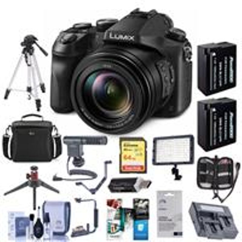 Panasonic Lumix DMC-FZ2500 Digital Camera - Bundle With Camera Case, 64GB SDxC U3 Card, 2x Spare Battery, Tripod, Video Light, Flip...