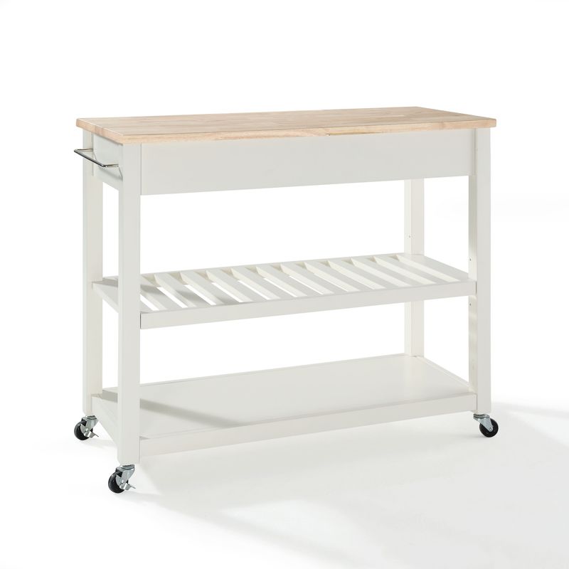 Copper Grove Shippagan Natural Wood Top Kitchen Cart/ Island With Optional Stool Storage in White Finish - White