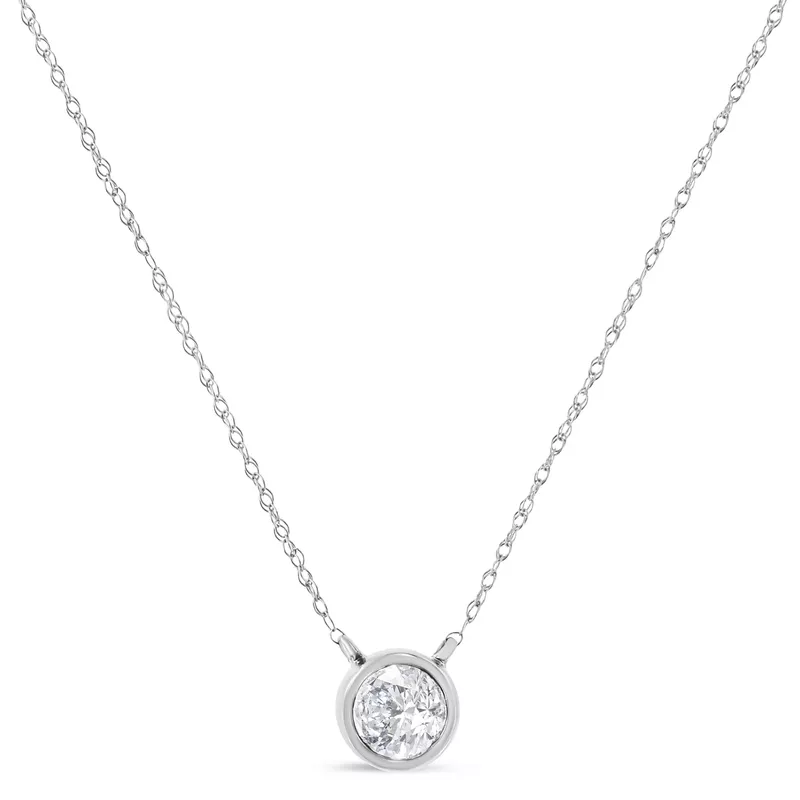 10K White Gold 1/3 Cttw Round-Cut Diamond Bezel 18" Pendant Necklace (J-K Color, I1-I2 Clarity)