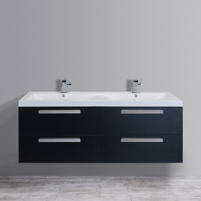 Eviva Surf 57-inch Black-Wood Modern Bathroom Vanity Set with Integrated White Acrylic Double Sink - Eviva Largo® 57" Black-Wood Modern...