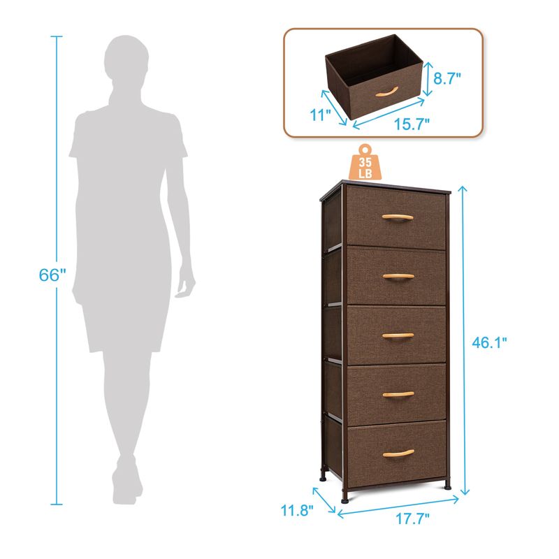 VredHom 5 Drawers Vertical Dresser Storage Tower - Brown - 5-drawer