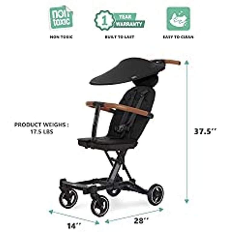 Evolur Cruise Rider Stroller with Canopy, Lightweight Umbrella Stroller with Compact Fold, Easy to Carry Travel Stroller - Noir Black