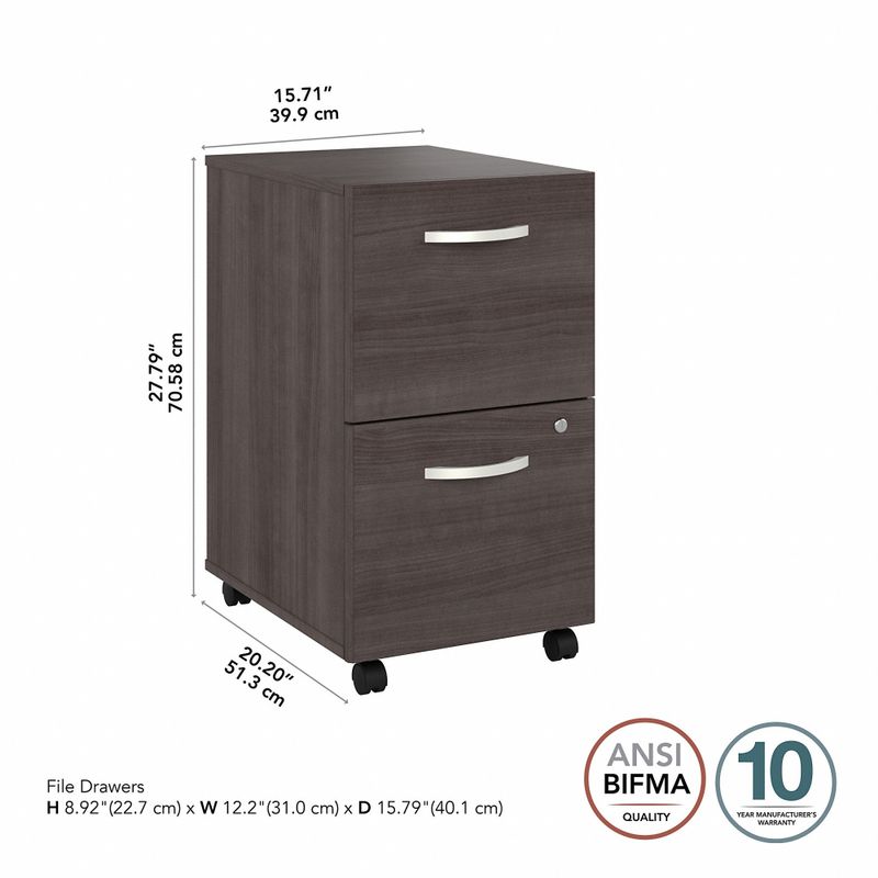 Hybrid 2 Drawer Mobile File Cabinet by Bush Business Furniture - Storm Gray