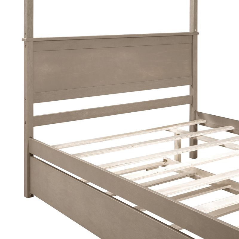 Nestfair Full Size Canopy Platform Bed with Trundle Bed - White