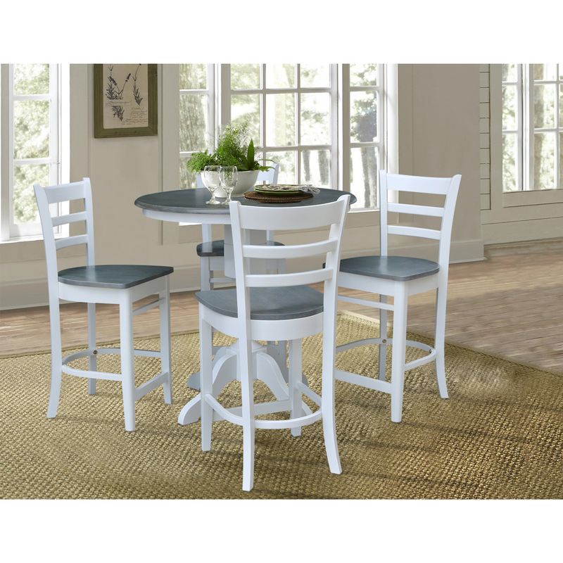 36" Counter Height Table with 4 Counter Height Barstools - 5 Piece Set - Counter Height - White/Heather Gray