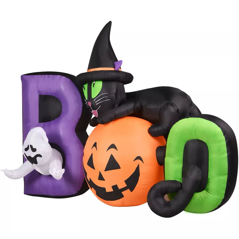 5-Ft. Inflatable Pre-Lit Boo Sign with Black Cat, Jack-O-Lantern, and Ghost