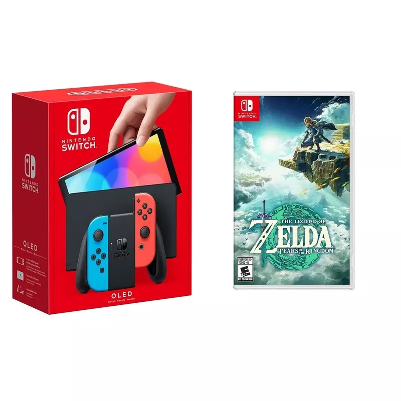 Nintendo - Switch OLED Neon (Red/Blue) + Zelda Tears of the Kingdom BUNDLE