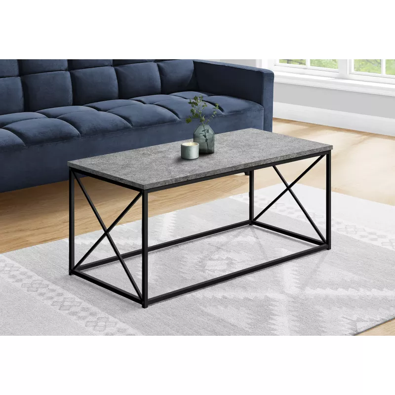 Coffee Table/ Accent/ Cocktail/ Rectangular/ Living Room/ 40"L/ Metal/ Laminate/ Grey/ Black/ Contemporary/ Modern