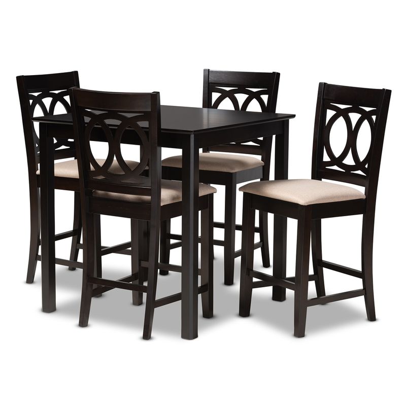 Modern and Contemporary Upholstered 5-Piece Pub Set - Grey and Dark Brown