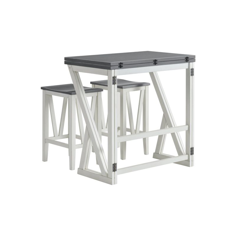 Del Mar 5 Piece Space Saver Folding Table and Stool Set, Antique White and Grey - White and Grey