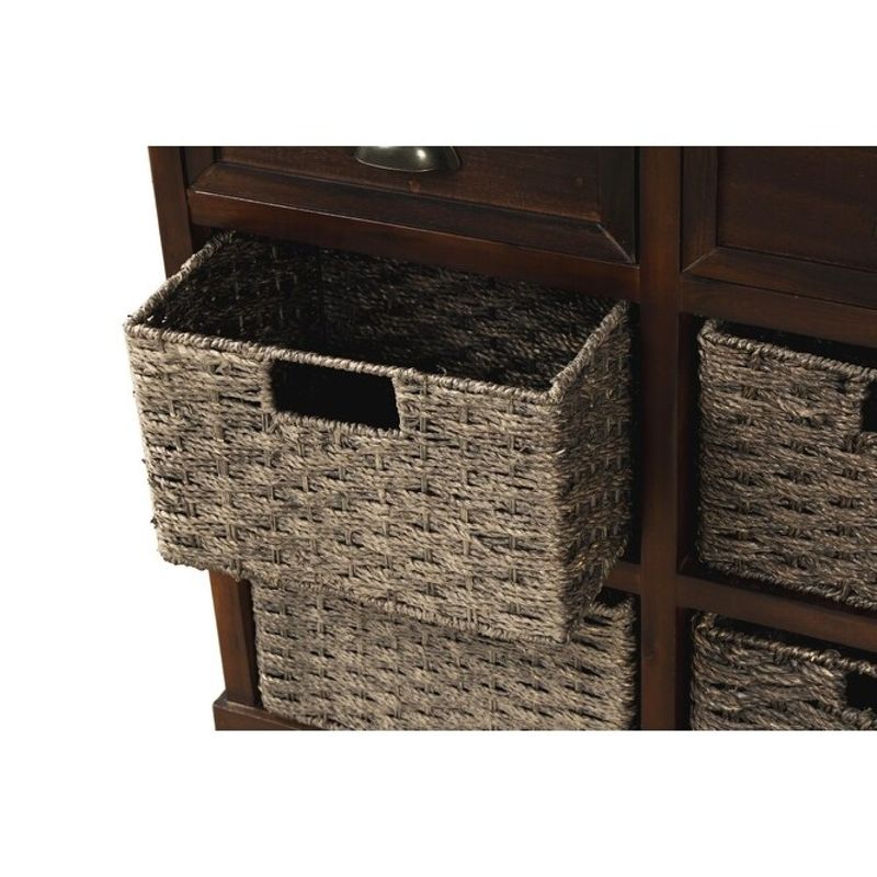 Rustic Storage Cabinet with Two Drawers and Four Classic Rattan Basket - Blue