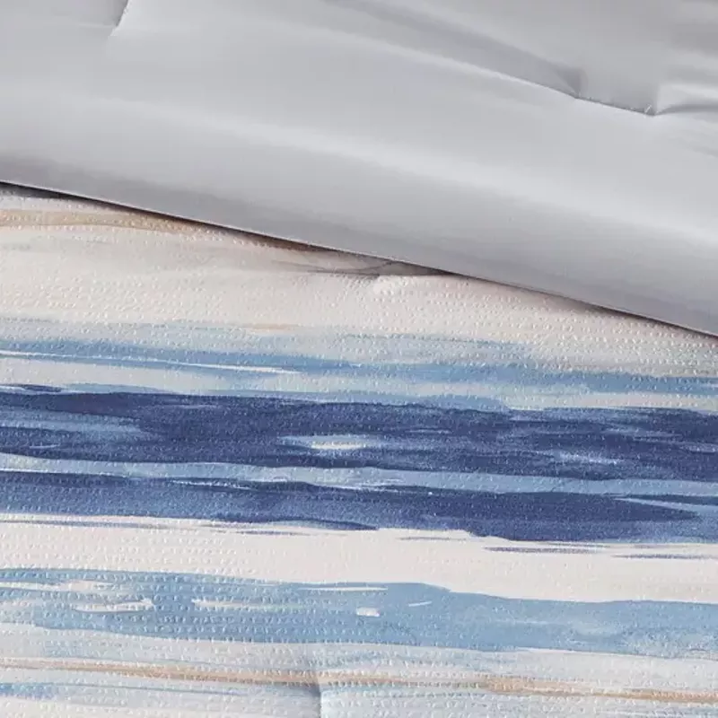 Blue Marina 8 Piece Printed Seersucker Comforter and Coverlet Set Collection Full/Queen