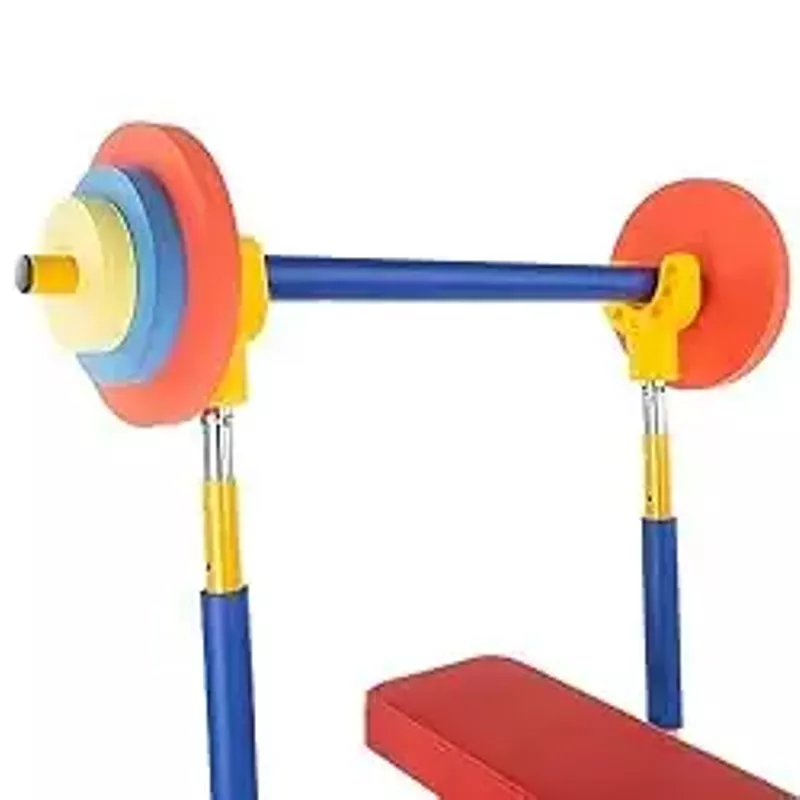 Hey! Play! Kids Weight Bench Set - Toddler Gym for Beginner Exercises and Weightlifting with Leg Press and Barbell - Toys for Ages 3 and Up Medium