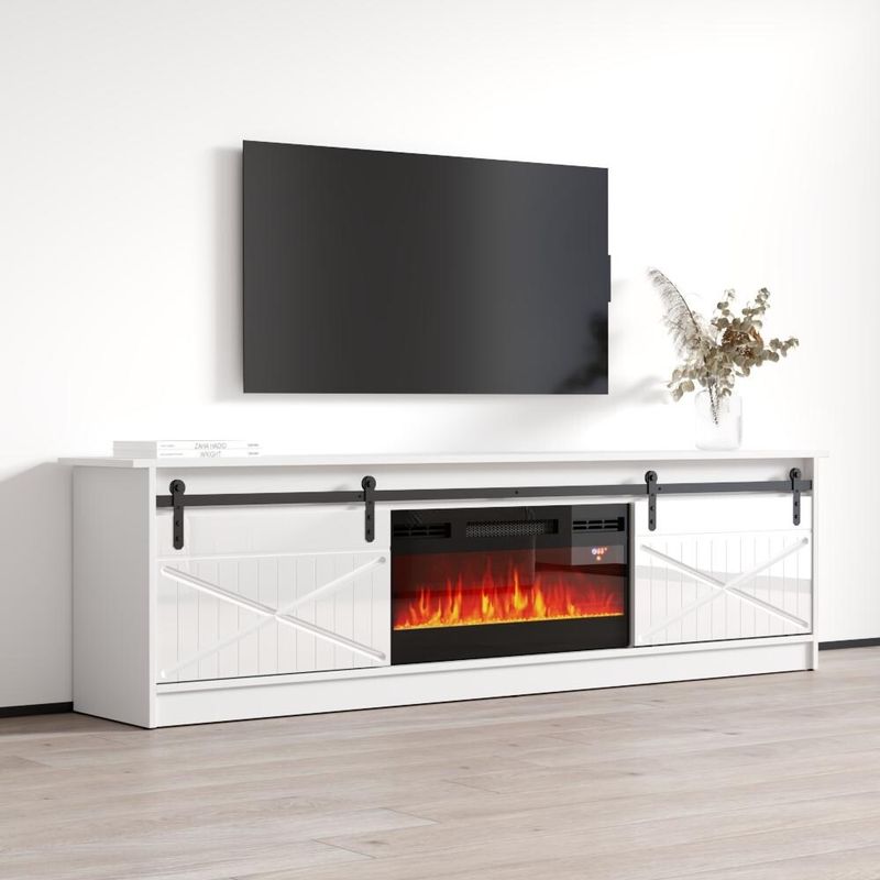 Granero BL-EF Electric Fireplace 79" TV Stand - White