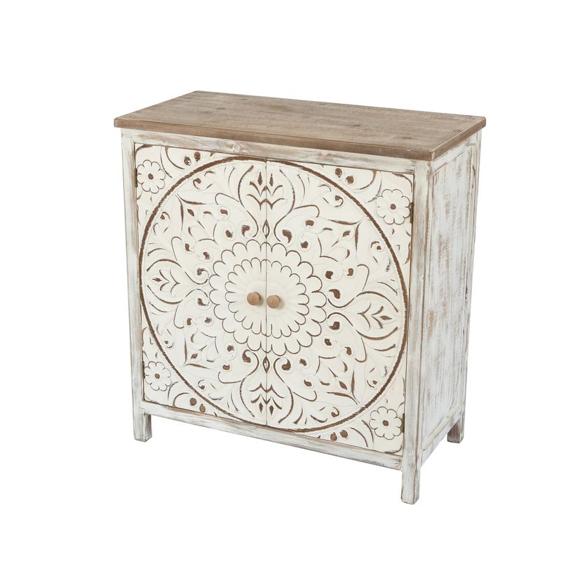 White-Washed Wood Storage Cabinet - Wood/MDF