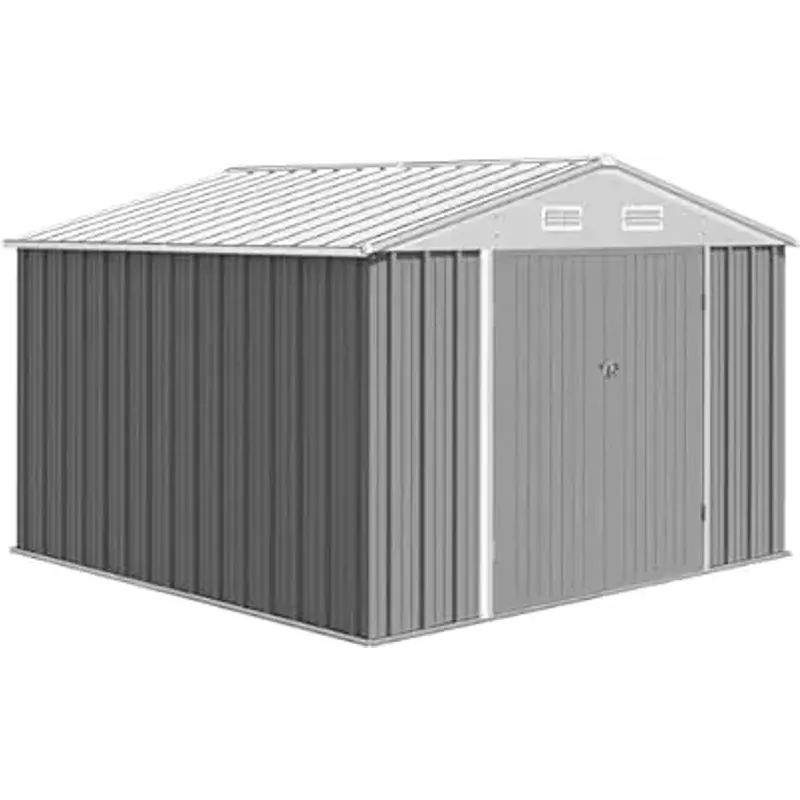 12x10 FT Outdoor Metal Storage Shed, Steel Utility Shed Storage, Metal Shed Outdoor Storage with Lockable Door Design with Sloped Roof for Garden, Backyard, Patio, Outdoor Use, Gray