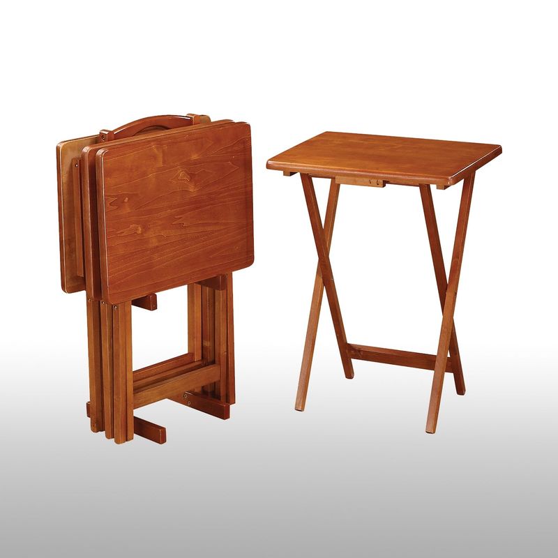 Oak Finish Solid Wood TV Dinner Accent Table - Brown - Wood