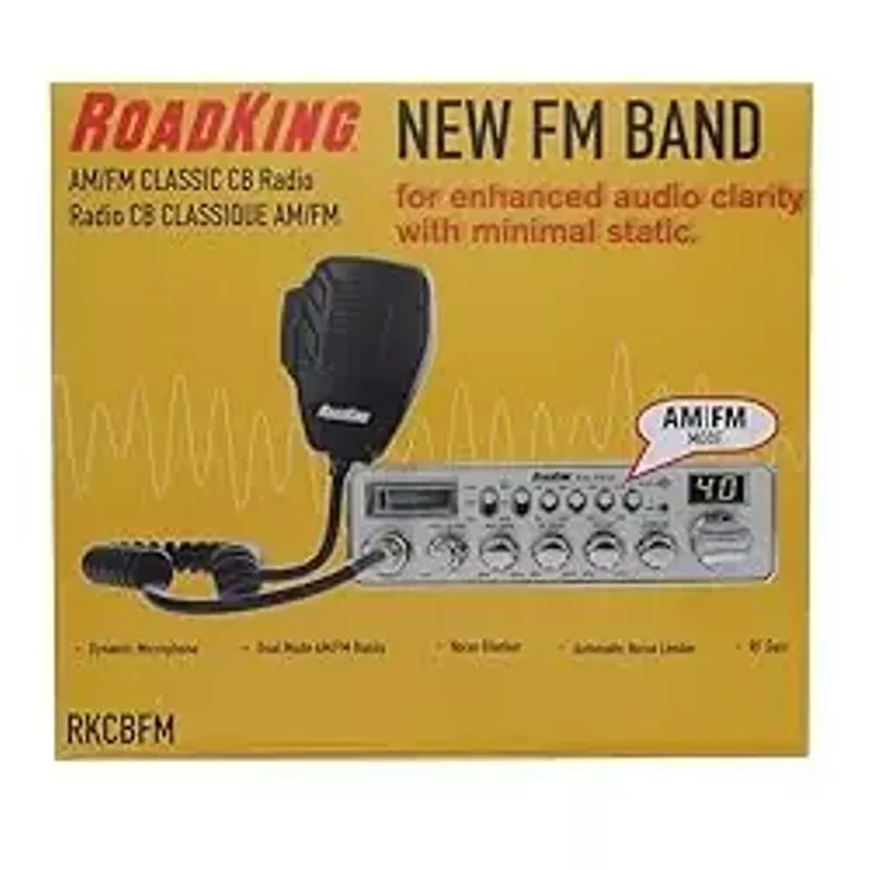 RoadKing RKCBFM Dual-Mode AM/FM CB Radio for Truckers Full 40 Channels Pro Emergency Channel CB with Noise-Cancelling Mic Large Display - Silver