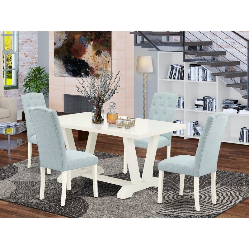 Dining Room Table Set - a Dining Table and Parson Chairs - Linen White Finish (No. of Chairs & Bench Options) - V026CE215-7