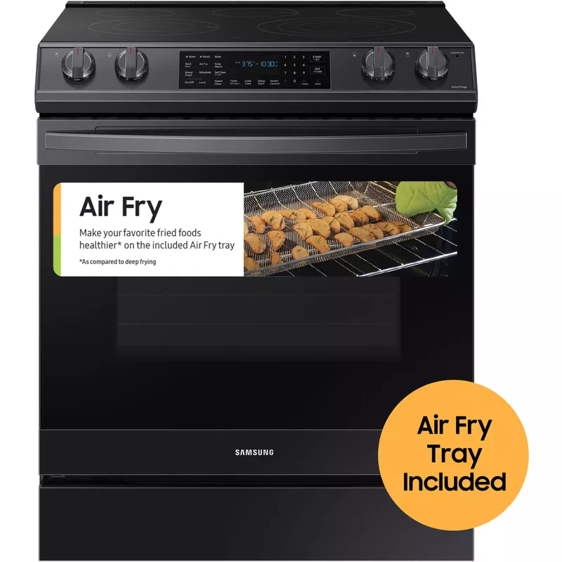 Samsung 6.3-Cu. Ft. Front Control Slide-In Electric Range with AirFry, Brushed Black