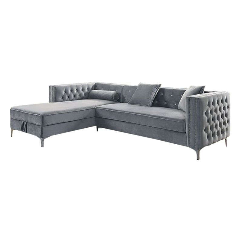 2 Piece Flannelette Sectional With Pillows - Grey