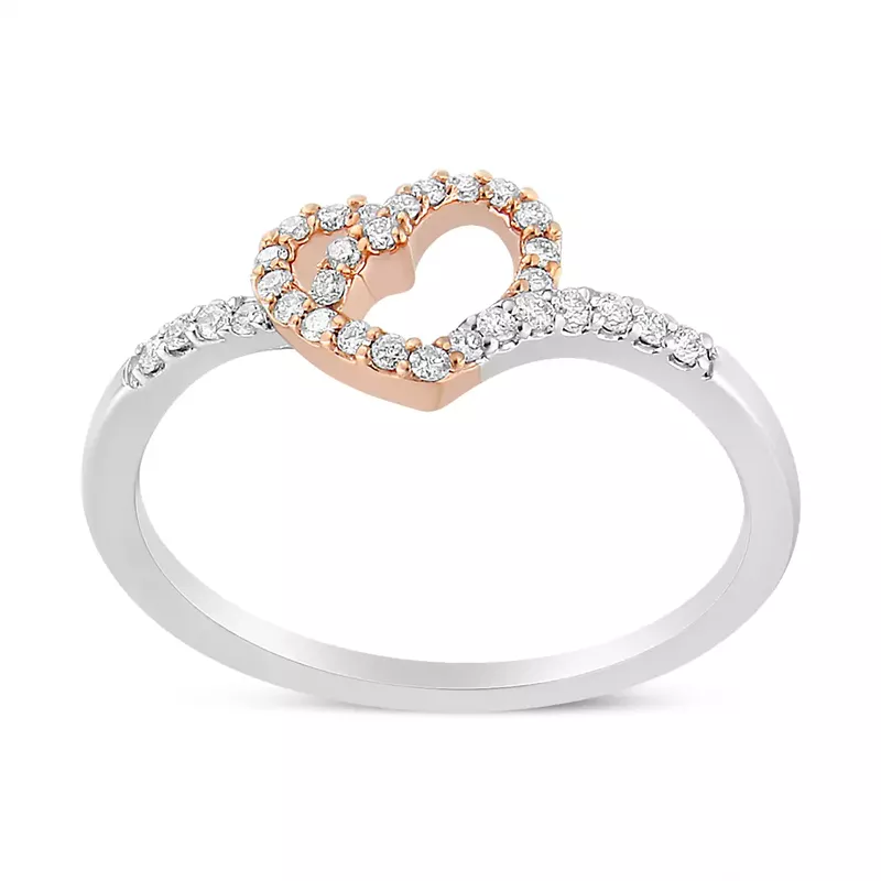 14K Rose Gold Plated and White .925 Sterling Silver 1/5 Cttw Round-Cut Diamond Open Heart Promise Ring (I-J Color, I2-I3 Clarity) - Ring Choice of Size