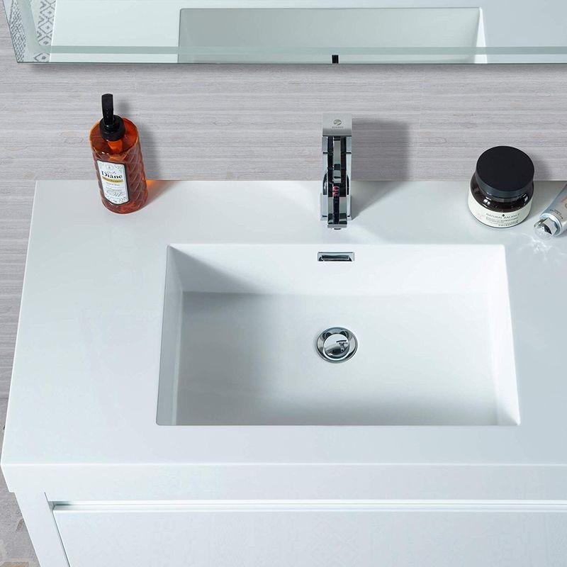 Vanity Art 36-Inch Single Sink Floor-Standing Wall Mounted Bathroom Vanity Set White Stone Top Glossy Finish