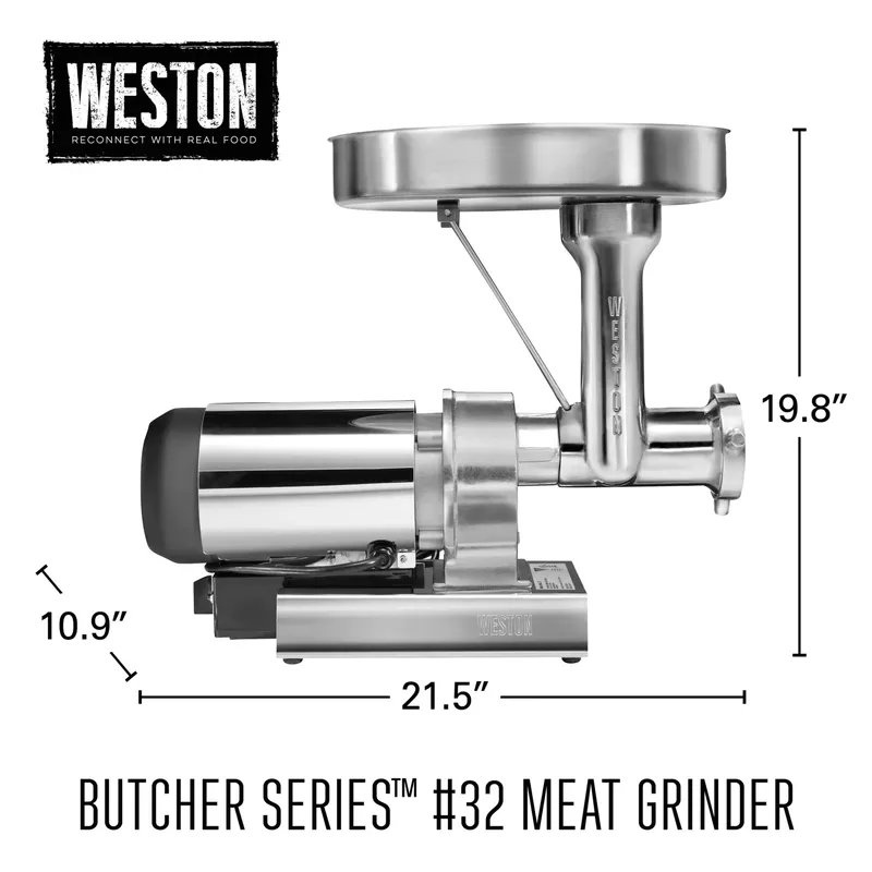 Weston Butcher Series 32 Commercial Grade Meat Grinder - 1.5 HP - Stainless Steel