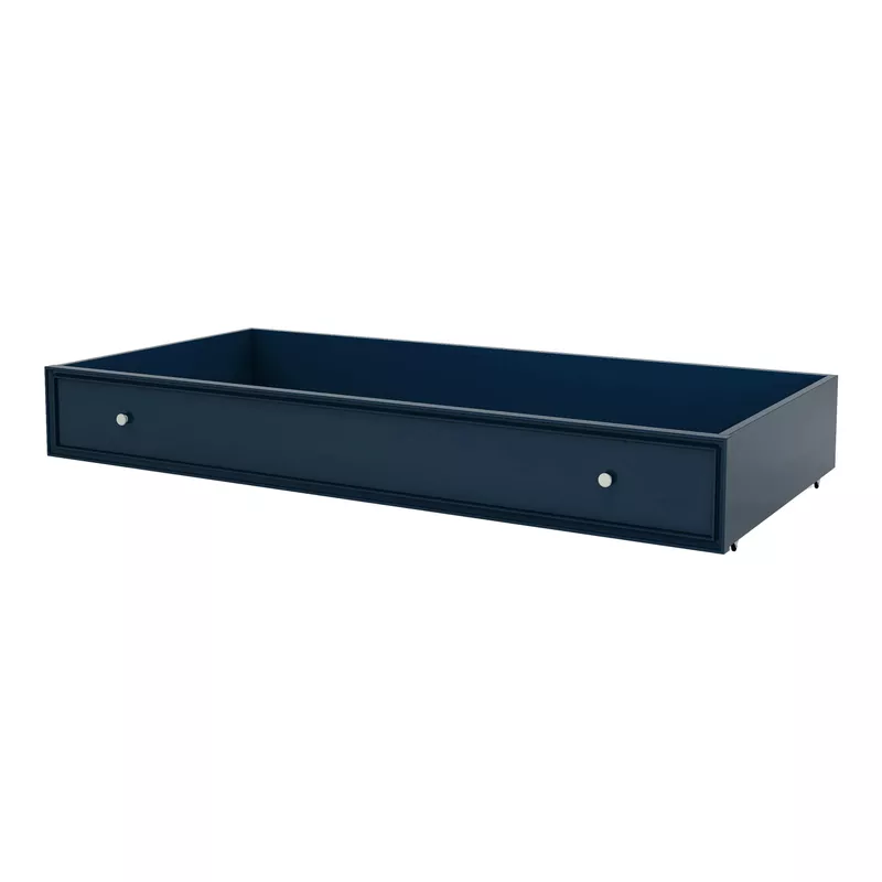 Transitional Wood Underbed Trundle with Wheels in Blue