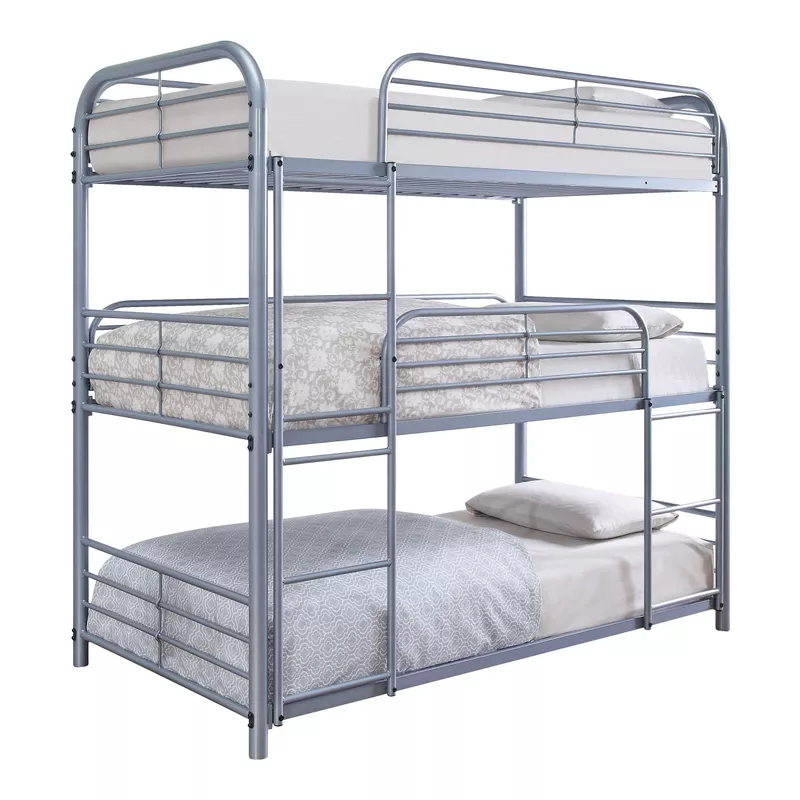 Industrial Metal Twin Triple Bunk Bed in Silver