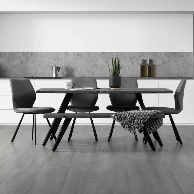 Wexford 70 in. Grey Acacia Solid Wood Rectangle Dining Table w/ Black Angled Legs Seats 6