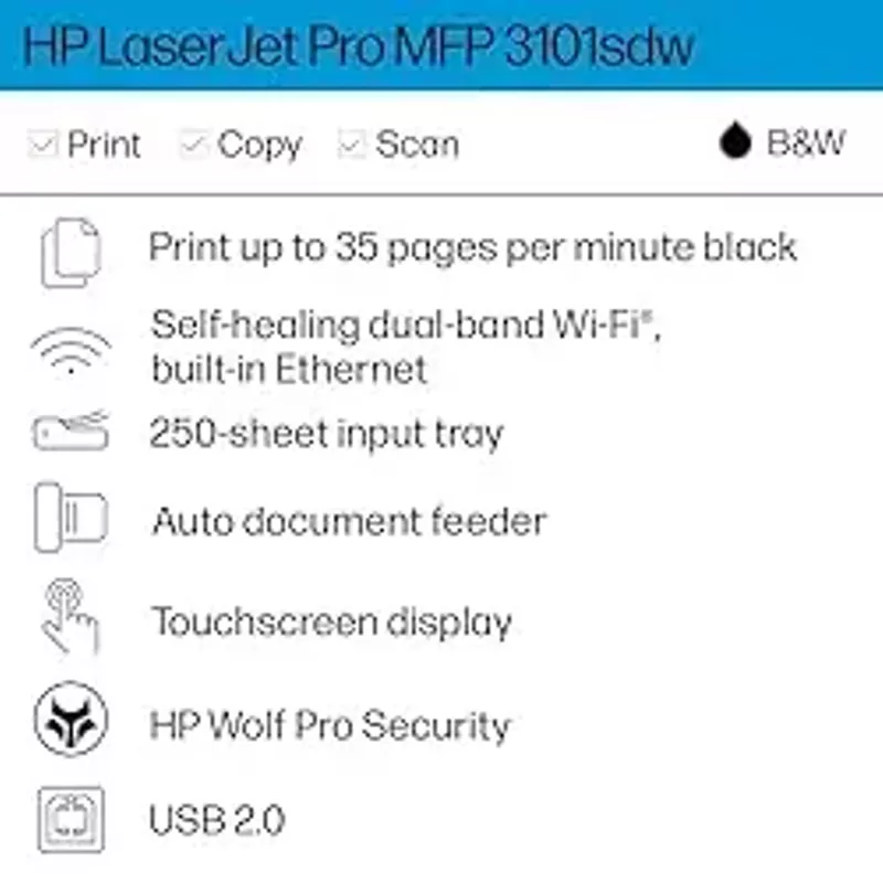 HP - LaserJet Pro MFP 3101sdw Wireless Black-and-White All-in-One Laser Printer - White