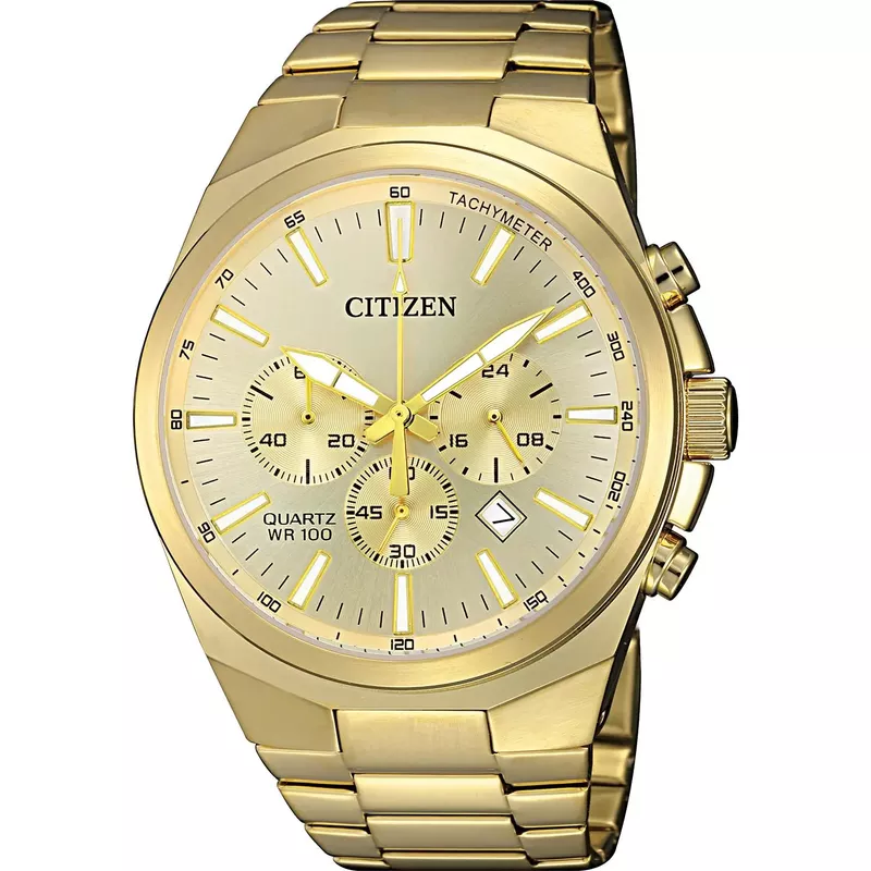 Citizen - Mens Quartz Gold Stainless Steel Multi-Dial Watch Gold Dial