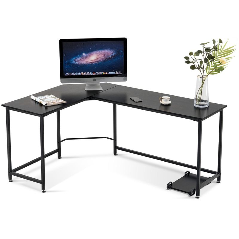 Mcombo Corner Desk L-Shaped Desk Home Office Desk Computer Desk Writing Desk Gaming Desk Simple - Black
