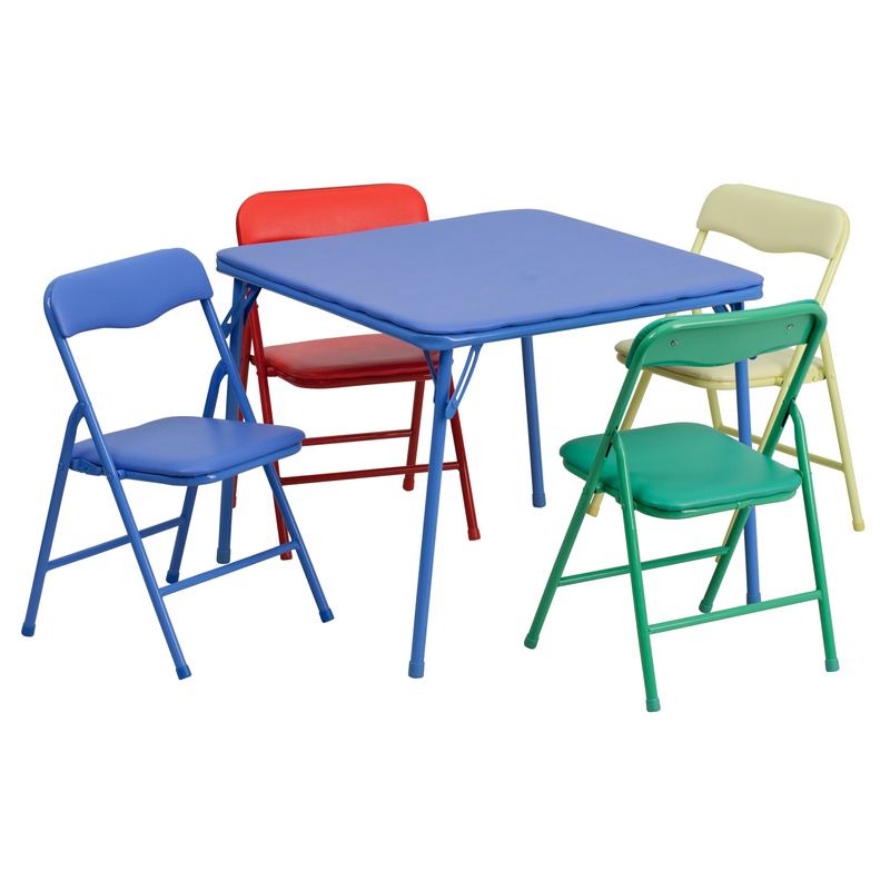 Kids Colorful 5 Piece Folding Table and Chair Set - Blue, Green, Red, Yellow