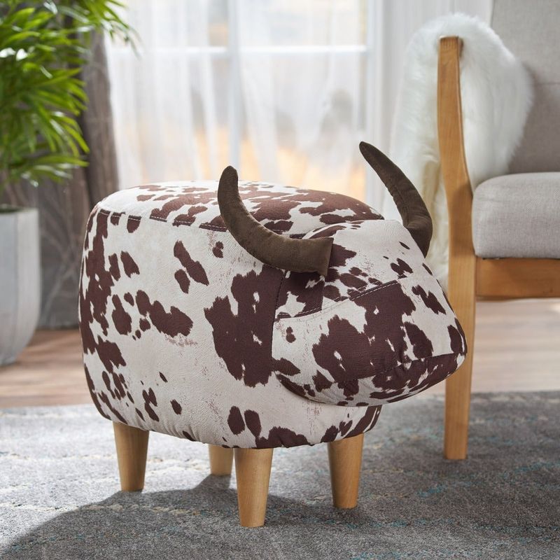 Bessie Fabric Cow Ottoman by Christopher Knight Home - White/Brown