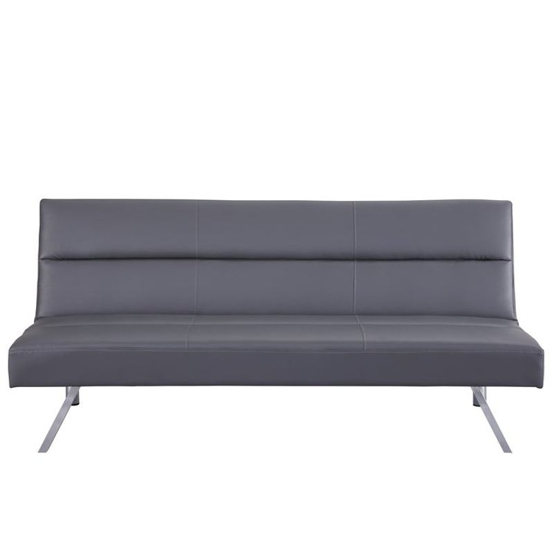 Zoe Futon Sofa Bed Faux Leather Futon Couch Modern Convertible Folding Sofa Bed Couch with Chrome Legs, Reclining Mini Couch - Gray