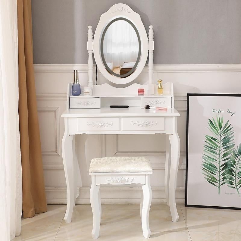 The Gray Barn Farthing Lot LED Single Mirror White 4-drawer Vanity Desk - White
