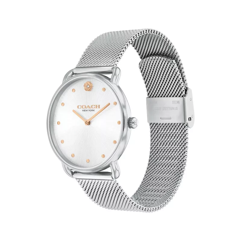 Coach - Ladies' Elliot Silver-Tone Stainless Steel Mesh Watch Silver Dial