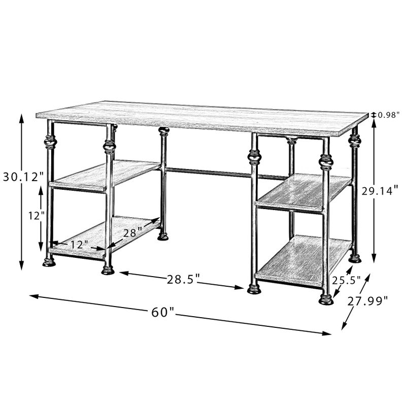 60 in. Rectangular Office Writing Desk with 2-Shelves Storage - Camel