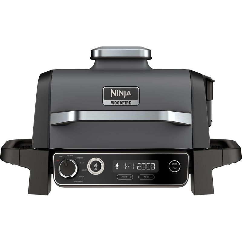 Left Zoom. Ninja - Woodfire 7-in-1 Outdoor Grill, Master Grill, BBQ Smoker, & Outdoor Air Fryer with Woodfire Technology - Grey