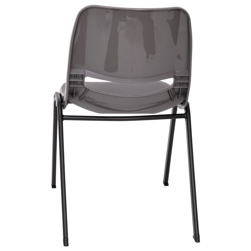 5 Pack 661 lb. Capacity Ergonomic Shell Stack Chair - Black Plastic/Chrome Frame