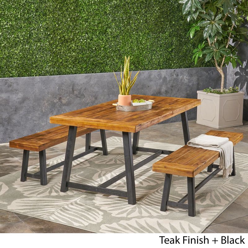 Raphael Outdoor Acacia Wood Picnic Set by Christopher Knight Home - Black