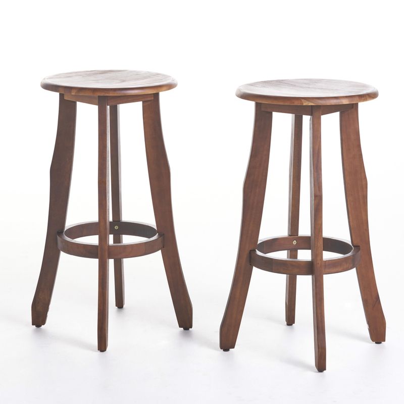 Pike Outdoor Acacia Wood Barstool (Set of 2) by Christopher Knight Home - Dark Brown