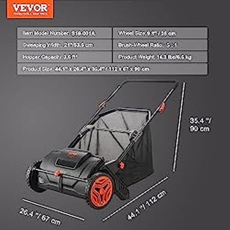 VEVOR Push Lawn Sweeper, 21-inch Leaf & Grass Collector, Strong Rubber Wheels & Heavy Duty Thickened Steel Durable to Use with Large...