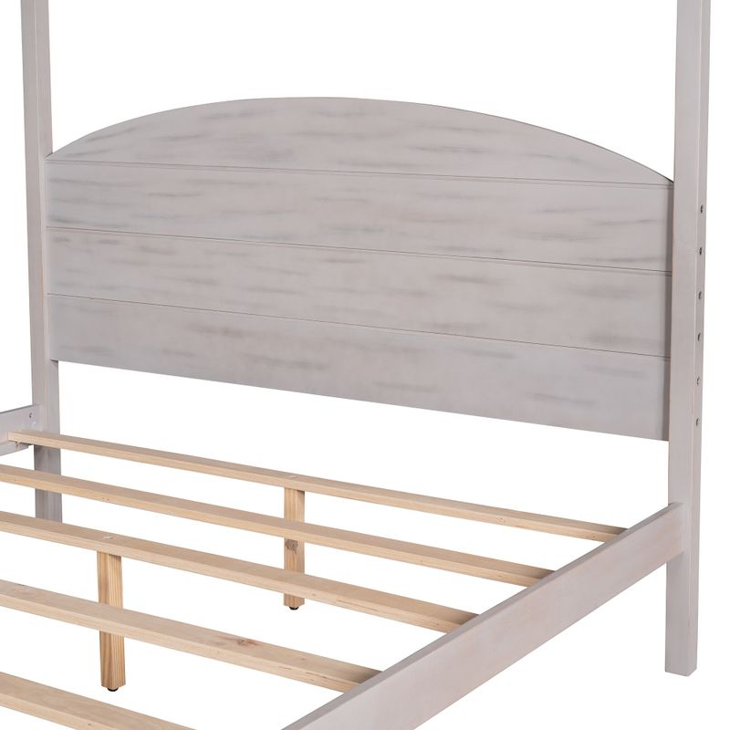 Nestfair Queen Size Canopy Platform Bed with Headboard and Support Legs - Grey