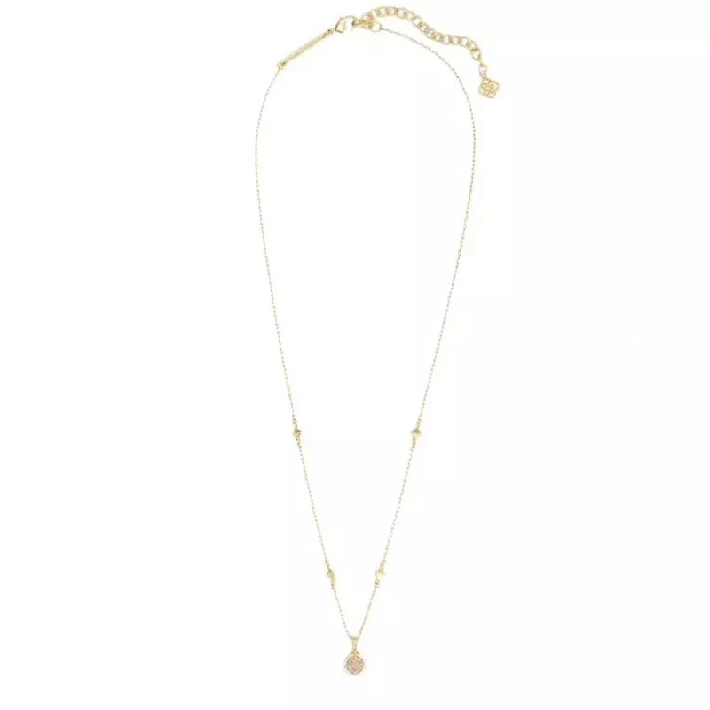 Kendra Scott Nola Short Gold Pendant Necklace (Gold/Iridescent Drusy)